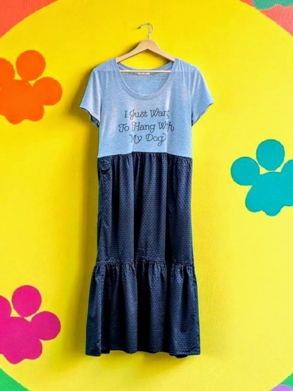 Upcycled I Just Want To Hang With My Dog Maxi Dress M